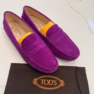 $775 Tod’s Gommini EU 42 Purple Suede Loafers Size 12 Driving Flats Italy
